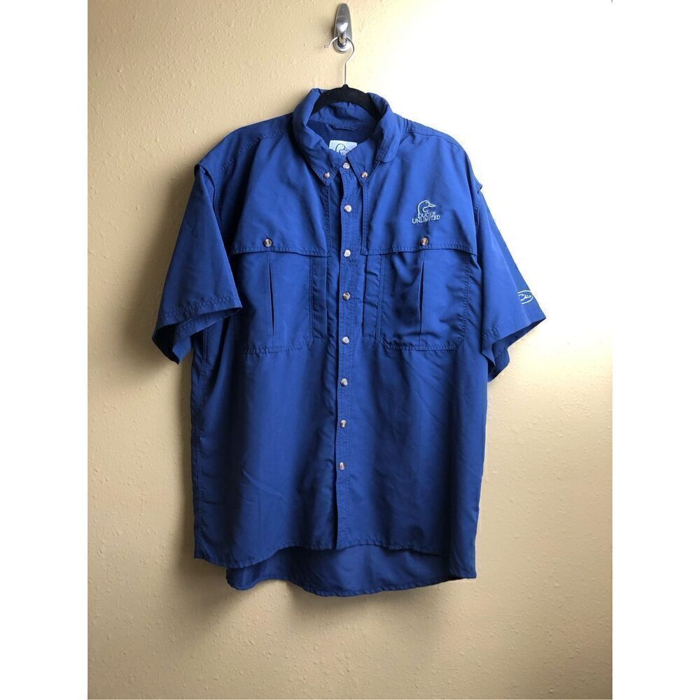 Ducks Unlimited Men's Vented Blue Fishing Shirt SZ XL